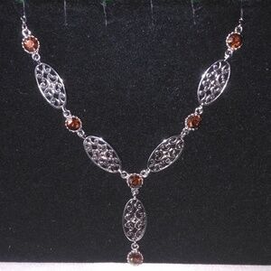 Elegant Vintage Cookie Lee Silver and Brown Filigree Necklace